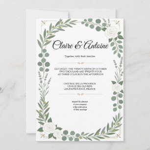 Convite Tudo em Um Casamento Floral Francês Verde Sage