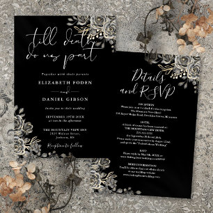 Convite Tudo Em Um Casamento Floral Gótico Preto e Branco