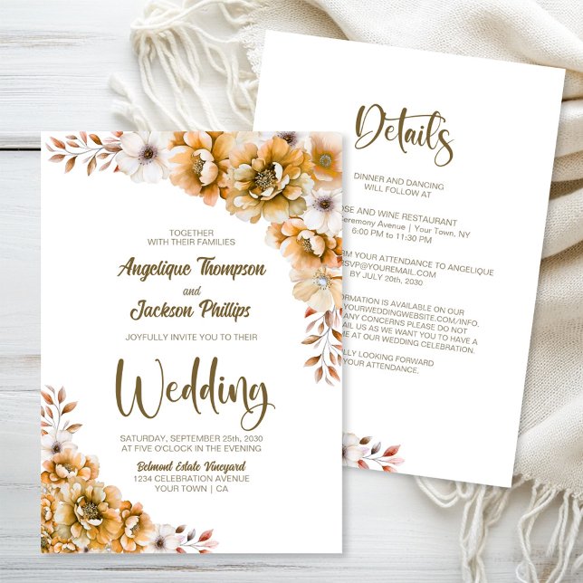 Convite Tudo Em Um Casamento Floral Laranja (Criador carregado)