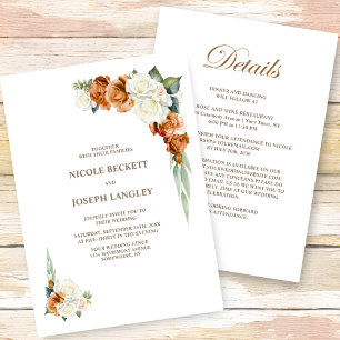 Convite Tudo Em Um Casamento Floral Laranja Queimado