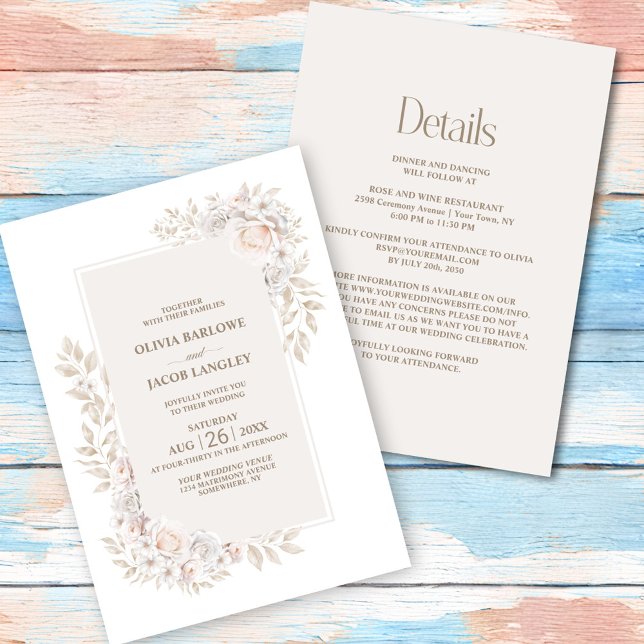 Convite Tudo em um casamento floral neutro e russo (Criador carregado)