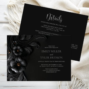 Convite Tudo em Um Casamento Floral Preto Elegante