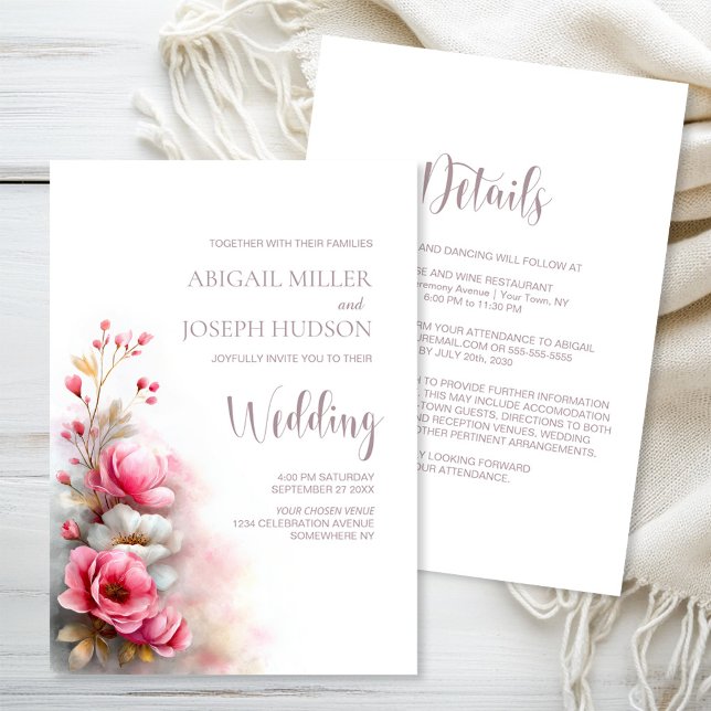 Convite Tudo em Um Casamento Floral Rosa (Criador carregado)