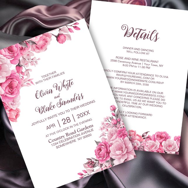 Convite Tudo Em Um Casamento Floral Rosa Russo (Criador carregado)