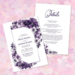Convite Tudo Em Um Casamento Floral Roxo Rústico
