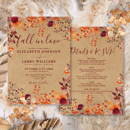 Convite Tudo Em Um Casamento Floral Rústico de Outono Apai