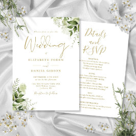 Convite Tudo Em Um Casamento Floral Verde Dourado