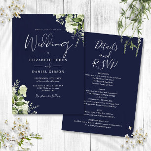 Convite Tudo Em Um Casamento Floral Verde Naval