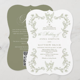 Convite Tudo em Um Casamento Floral Verde Sage Francês