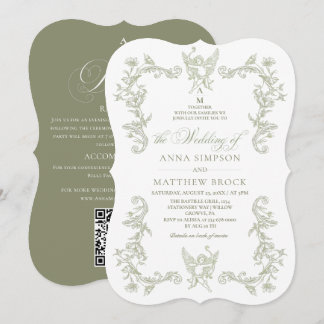 Convite Tudo em Um Casamento Floral Verde Sage Francês