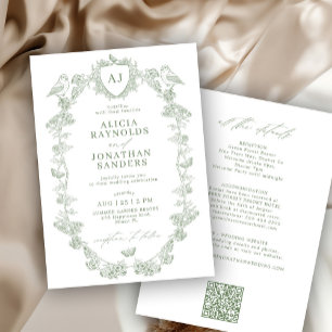 Convite Tudo em um casamento francês vitoriano em verde sá