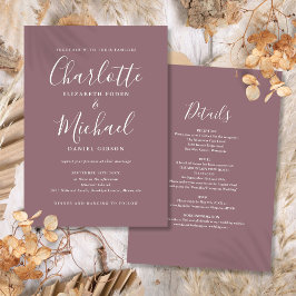 Convite Tudo Em Um Casamento Mauve De Script Moderno Elega