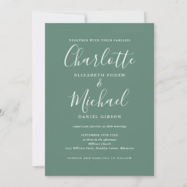 Convite Tudo Em Um Casamento Moderno e Elegante em Verde E