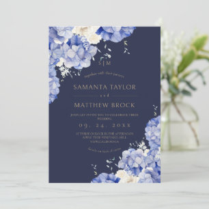 Convite Tudo em Um Casamento Moderno⎮Flores Navy