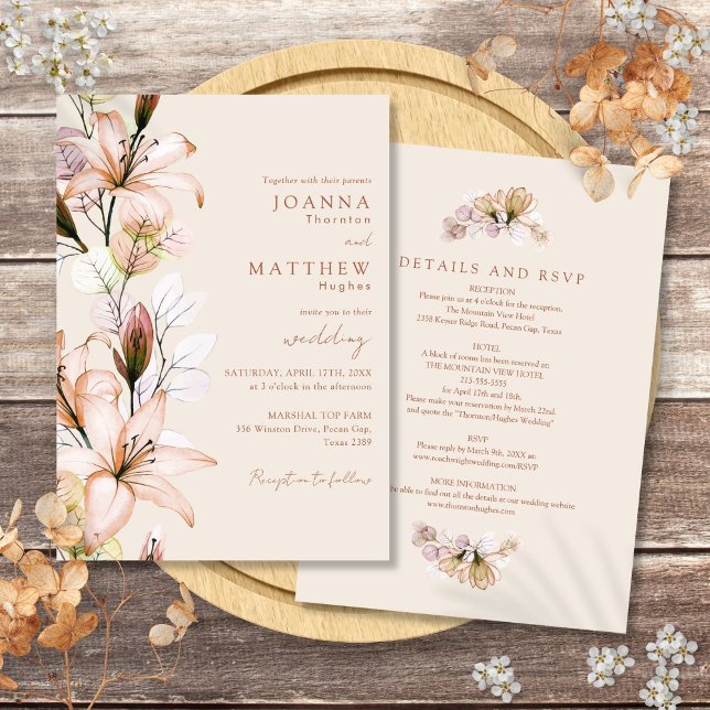 Convite Tudo Em Um Casamento outono De outono Floral Russo (All In One Rustic Boho Floral Autumn Fall Wedding Invitation)