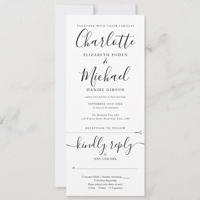 Convite Tudo Em Um Casamento Preto E Branco Com Letra Eleg (Frente)