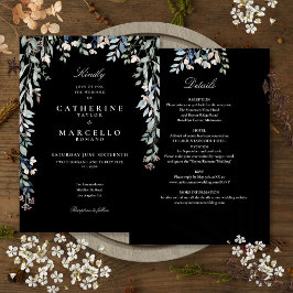 Convite Tudo Em Um Casamento Preto E Branco Floral