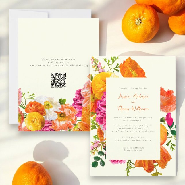 Convite tudo em um casamento qr code orange popy casamento (Criador carregado)