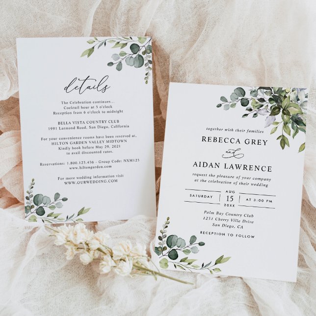Convite Tudo Em Um Casamento Russo Eucalyptus Greenery (Criador carregado)