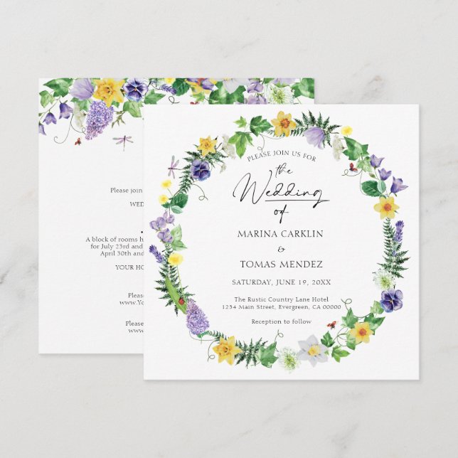 Convite Tudo em um | Casamento Rustic Watercolor (Frente/Verso)