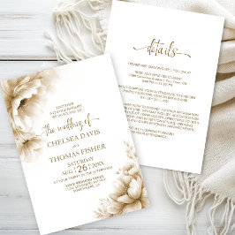 Convite Tudo em Um Casamento Rústico com Floral Neutro