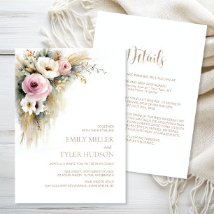 Convite Tudo em Um Casamento Rústico com Flores Rosa e Bra