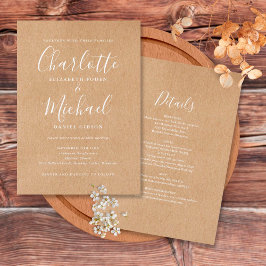 Convite Tudo em Um Casamento Rústico Kraft Elegante