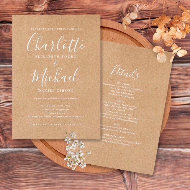 Convite Tudo em Um Casamento Rústico Kraft Elegante (Criador carregado)
