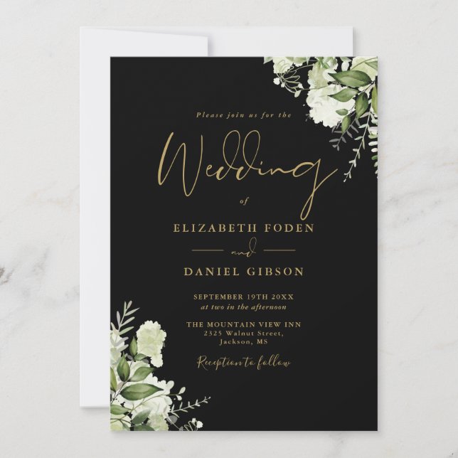 Convite Tudo Em Um Casamento Verde Com Preto E Dourado (Frente)