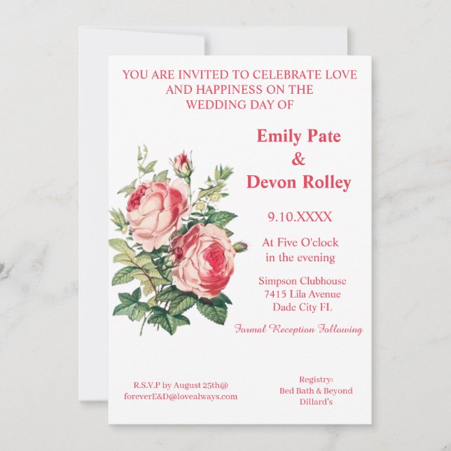 Convite Tudo Em Um Casamento Verde Elegante Rosa Floral Ro (Frente)