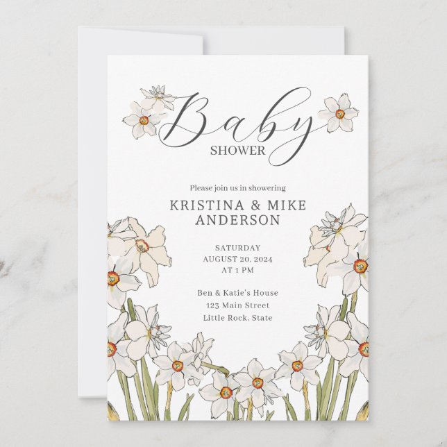 Convite Tudo em um Chá de fraldas de código Daffodil Prima (Frente)