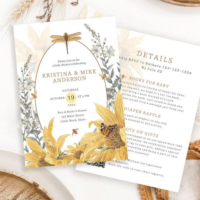 Convite Tudo em um Chá de fraldas de girassol queda (Criador carregado)