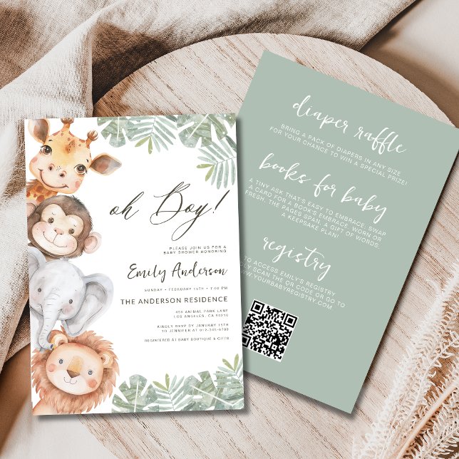 Convite Tudo em um Chá de fraldas do Rapaz Safari Animal B (Criador carregado)