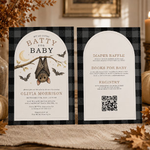 Convite Tudo em Um Chuveiro de Bebê Bats Gingham de Hallow