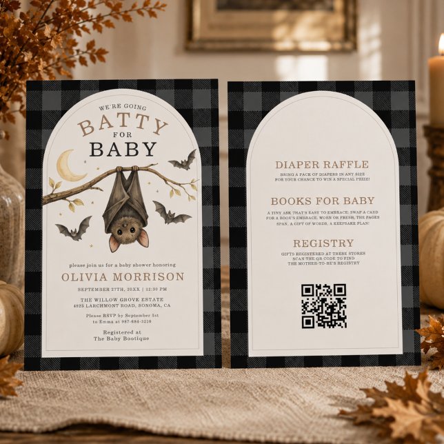 Convite Tudo em Um Chuveiro de Bebê Bats Gingham de Hallow (Criador carregado)