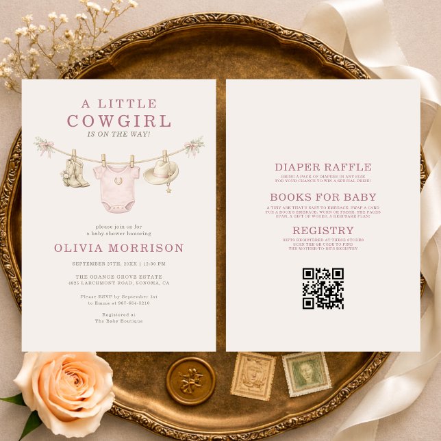 Convite Tudo em Um Chuveiro de Roupas de Bebê Cowgirl (Criador carregado)