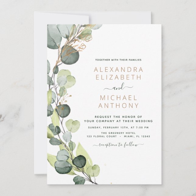 Convite Tudo em um código Eucalyptus QR Casamento Verde (Frente)