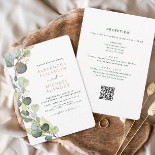 Convite Tudo em um código Eucalyptus QR Casamento Verde