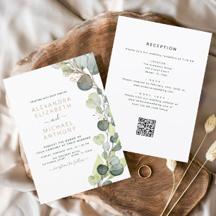 Convite Tudo em um código Eucalyptus QR Casamento Verde