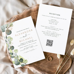 Convite Tudo em um código Eucalyptus QR Casamento Verde