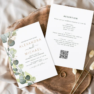 Convite Tudo em um código Eucalyptus QR Casamento Verde