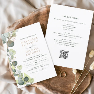 Convite Tudo em um código Eucalyptus QR Casamento Verde