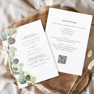 Convite Tudo em um código Eucalyptus QR Casamento Verde