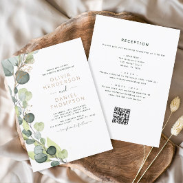 Convite Tudo em um código Eucalyptus QR Casamento Verde
