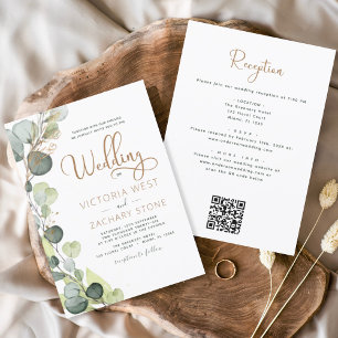 Convite Tudo em um código Eucalyptus QR Casamento Verde