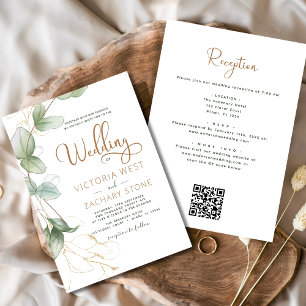 Convite Tudo em um código Eucalyptus QR Casamento Verde