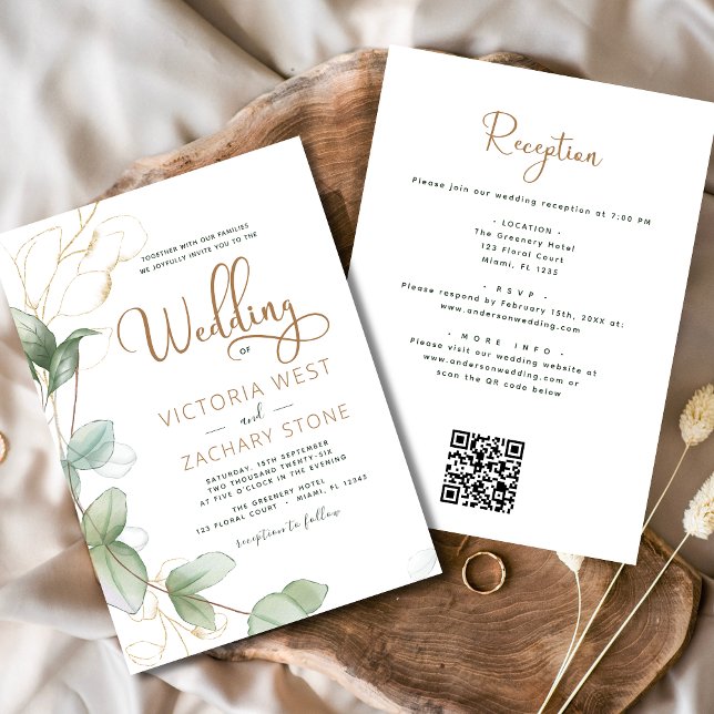 Convite Tudo em um código Eucalyptus QR Casamento Verde (Criador carregado)