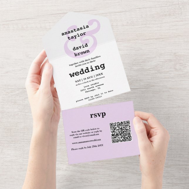 Convite Tudo Em Um Código QR Ampersand Lavanda (Aba destacável)