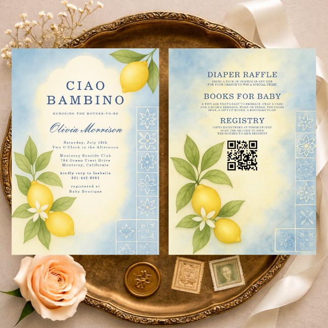Convite Tudo em Um Código QR Ciao Bambino Chá de Bebê (Criador carregado)