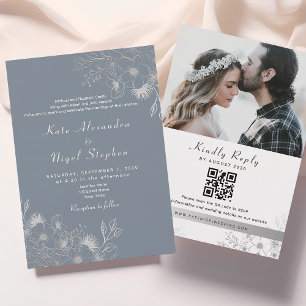 Convite Tudo em Um Código QR de Casamento Azul Empoeirado